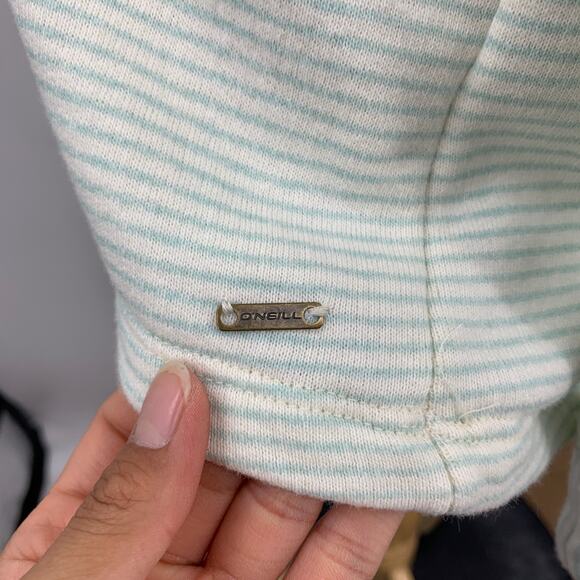 O'Neill Sweatshirt Womens S Small Mint White Striped Hooded Drawstring Pullover - Picture 4 of 11